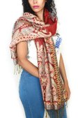 (image for) Gorgeous Paisley Pashmina Red/Steel Blue Dozen (12 Pcs)