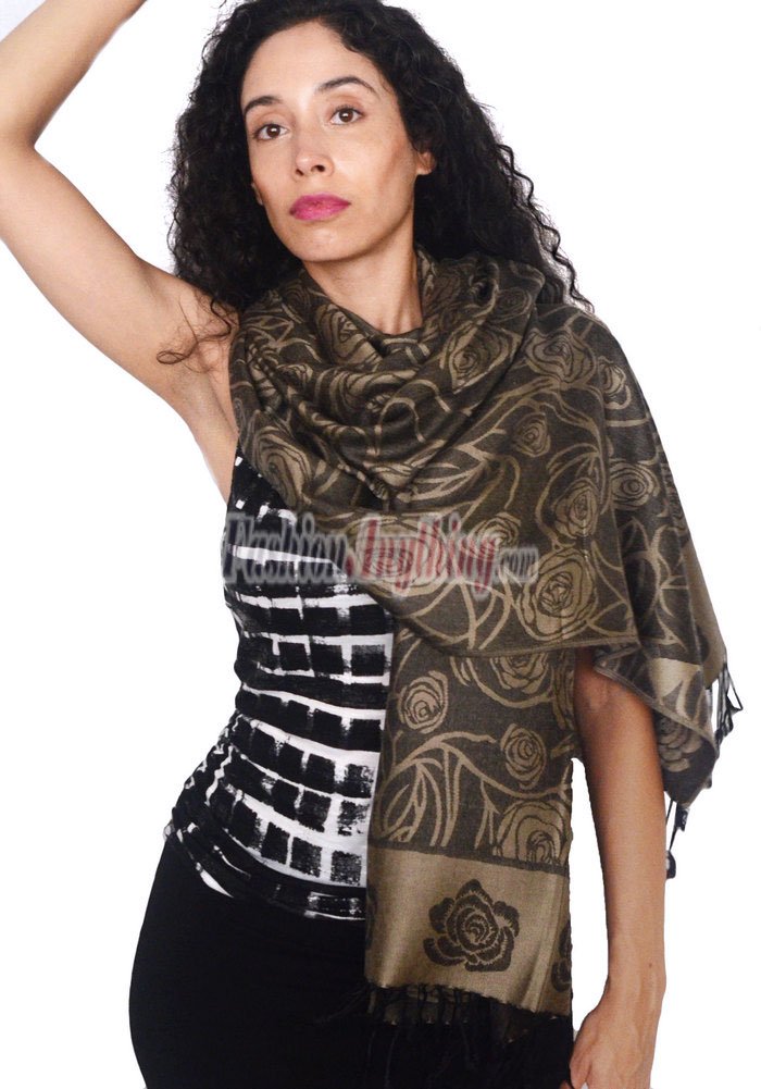 (image for) Rose Border Pashmina Khaki