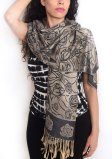 (image for) Rose Border Pashmina Navy/Beige