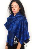 (image for) Rose Border Pashmina Royal Blue