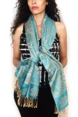 (image for) Rose Border Pashmina Turquoise/Beige