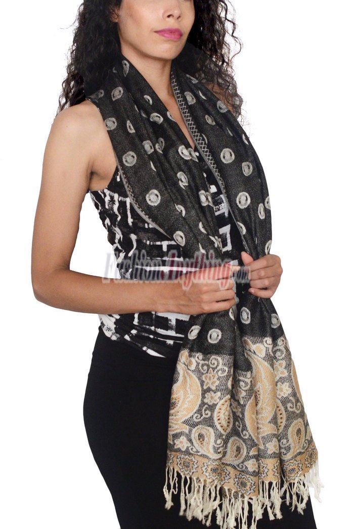 (image for) Dots Paisley Pashmina Black/ Gold