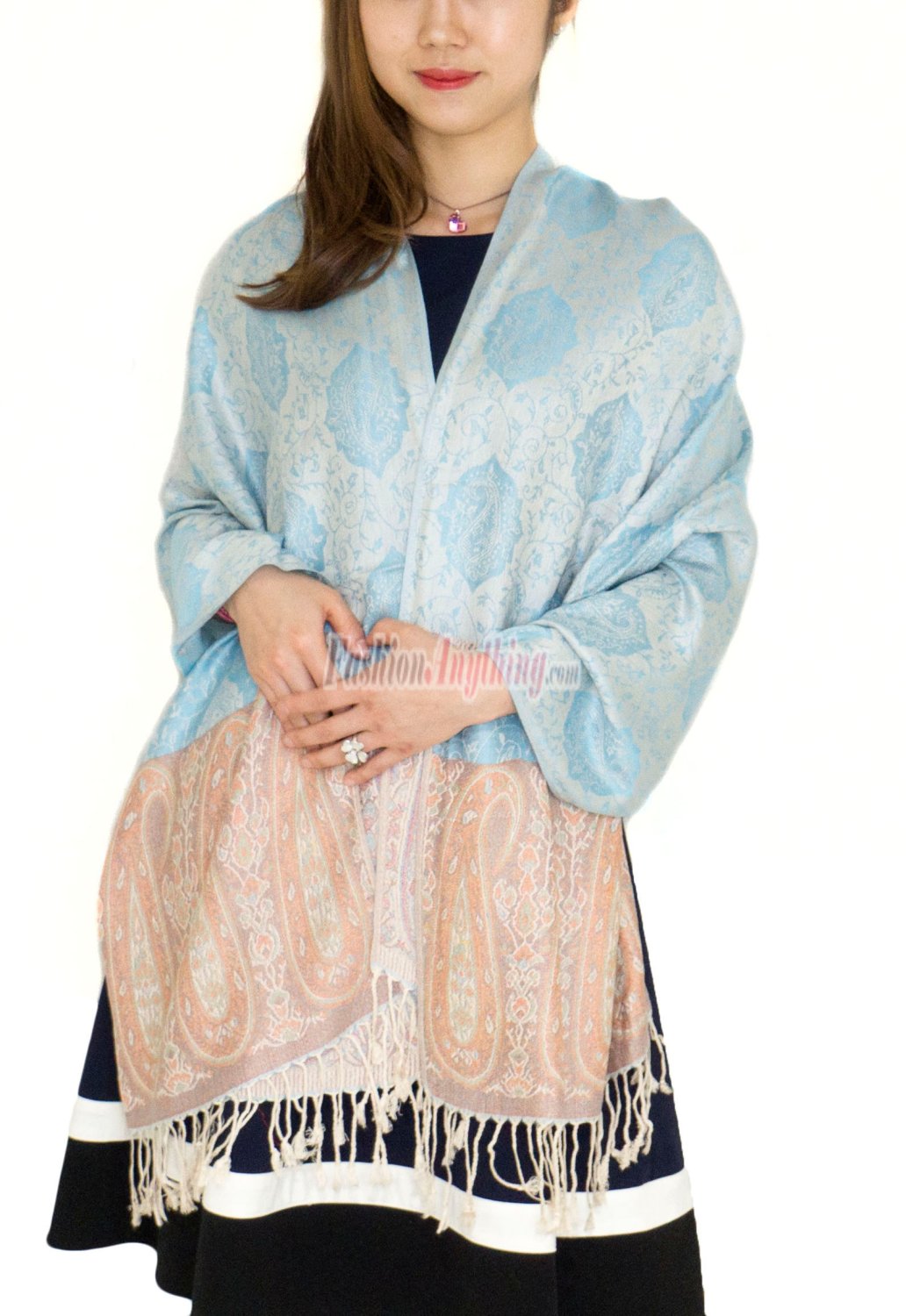 (image for) Paisley Leaves Pashmina Light Blue / Beige