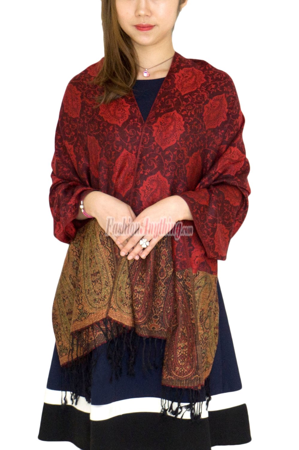 (image for) Paisley Leaves Pashmina Red / Black