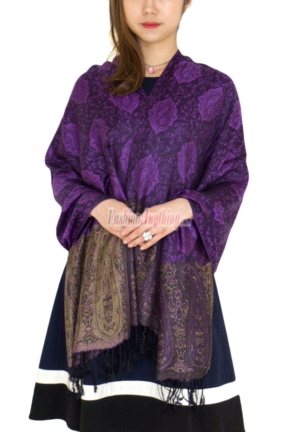 (image for) Paisley Leaves Pashmina Purple / Black