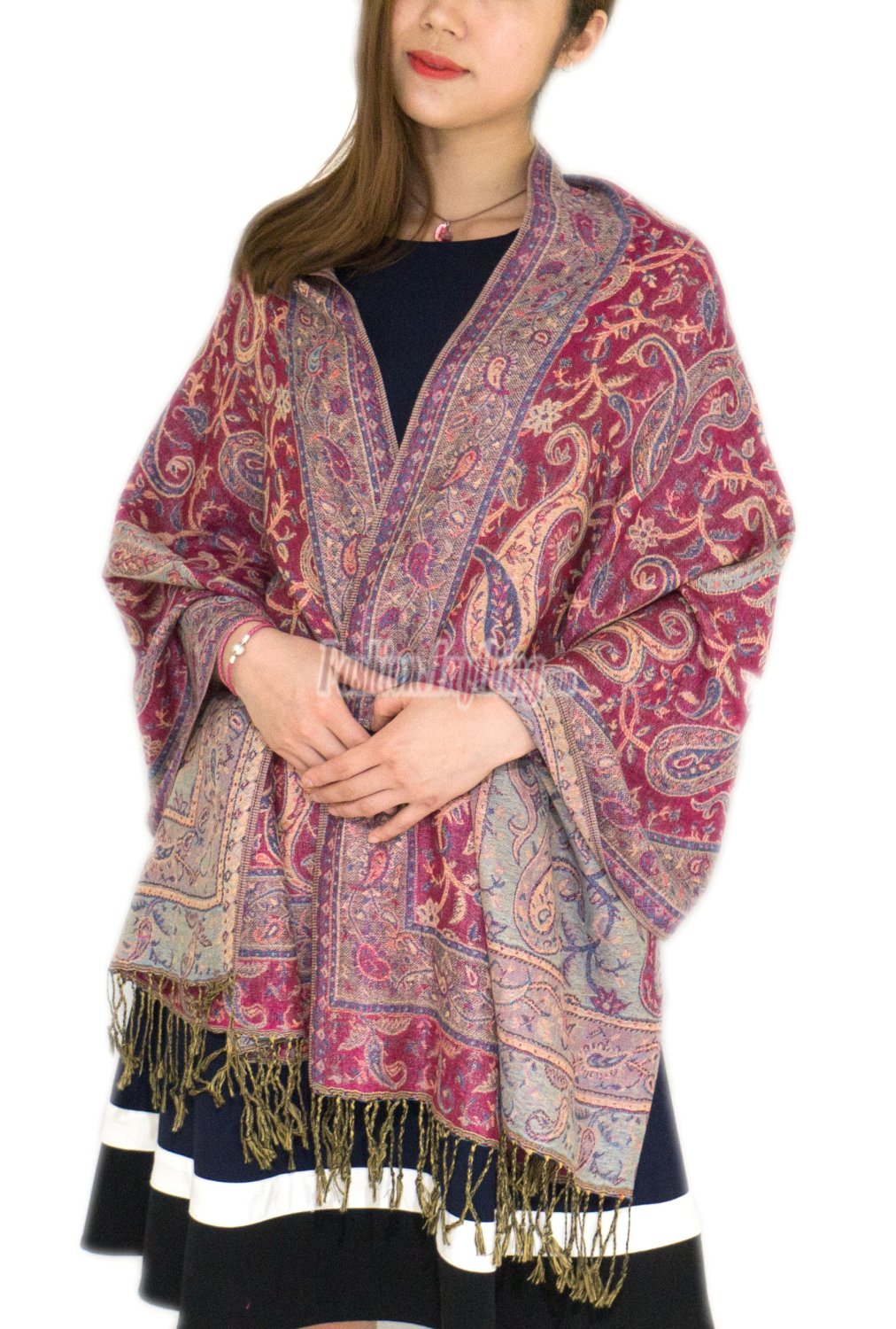 (image for) Classic Paisley Pashmina Scarf Hot Pink