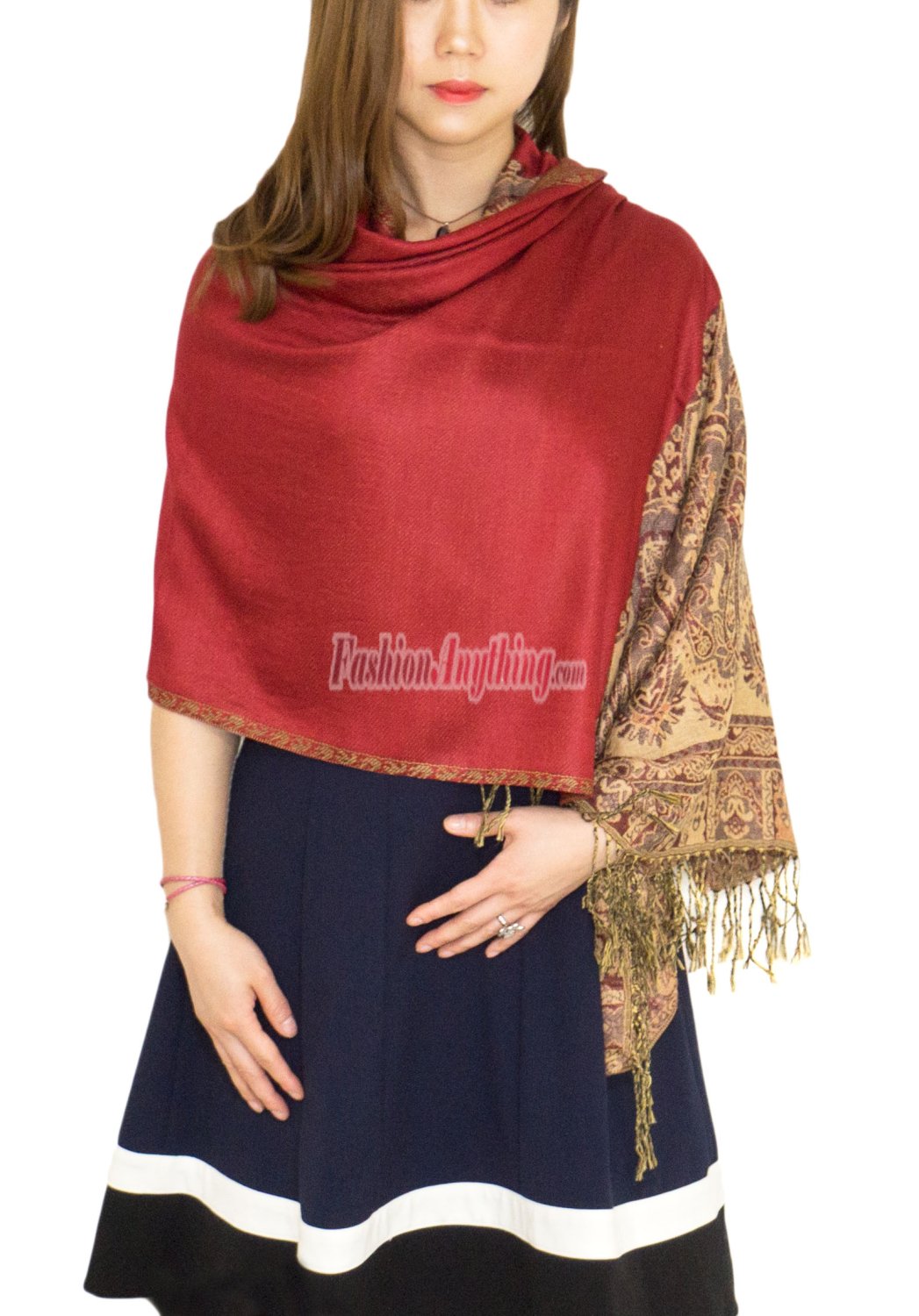 (image for) Luxury 2ply Pasiley Pashmina Dark Red