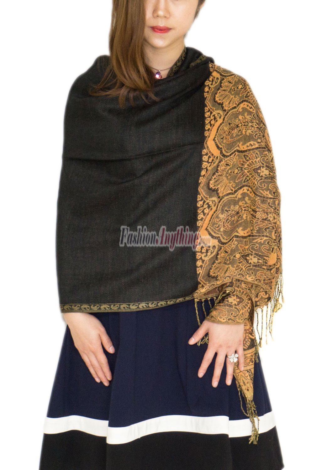 (image for) Luxury 2ply Pasiley Pashmina Black / Orange