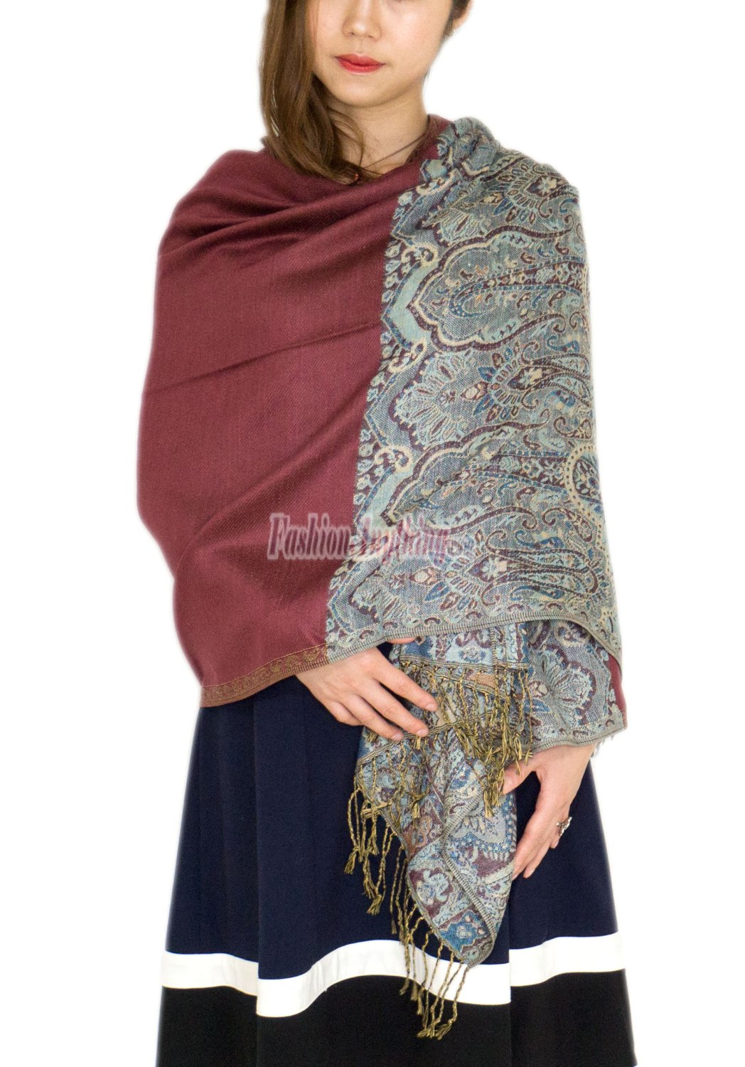 (image for) Luxury 2ply Pasiley Pashmina Wine