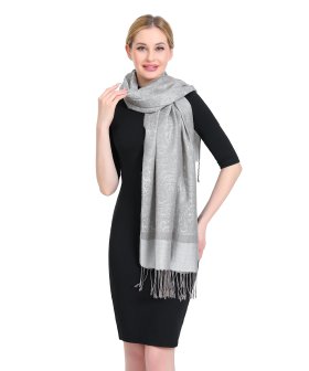 Paisley Jacquard Pashmina Light Silver