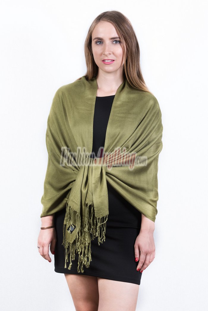 (image for) Olive Green Solid Pashmina Scarf Dozen (12 Pcs)