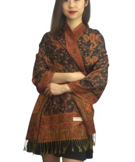Jacquard Paisley Pashmina 2-Ply Black/Red