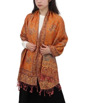 Jacquard Paisley Pashmina 2-Ply Tangerine