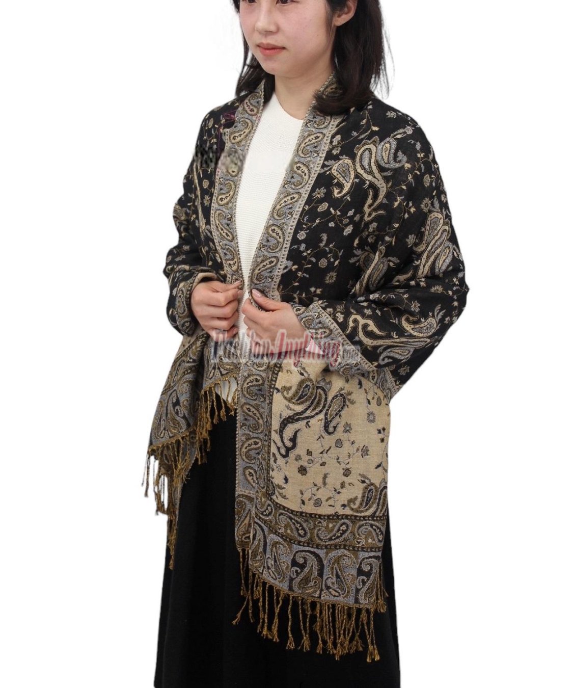 (image for) Jacquard Paisley Pashmina 2-Ply Black/Cream