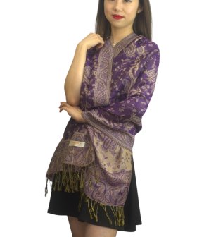Jacquard Paisley Pashmina 2-Ply Purple