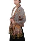 (image for) Jacquard Paisley Pashmina 2-Ply Pale Grey/Brown