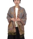 (image for) Jacquard Paisley Pashmina 2-Ply Pale Grey/Brown