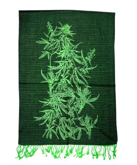 Marijuana leaves Pattern Pashmina Dark Green