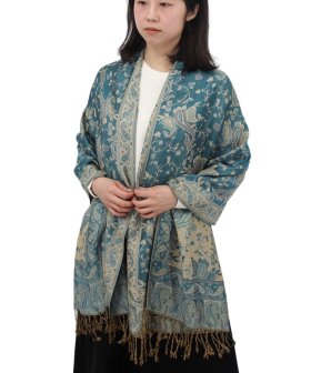 Jacquard Paisley Pashmina 2-Ply Turquoise