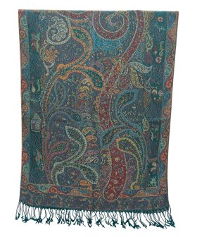 Reversible Paisley Pashmina Turquoise/Wine Multi