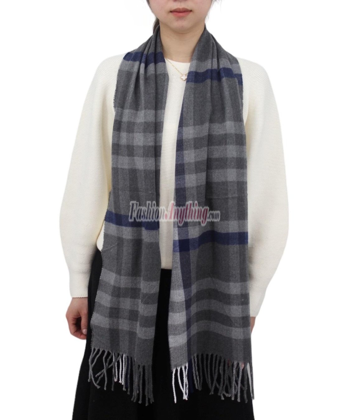 (image for) Cashmere Feel Pattern Scarf Grey/Blue