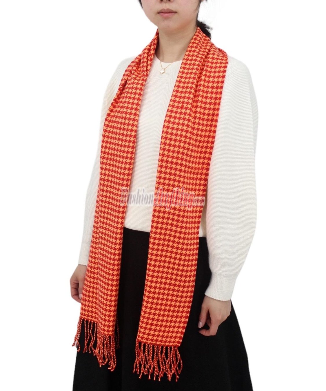 (image for) Cashmere Feel Design Scarf Orange Red