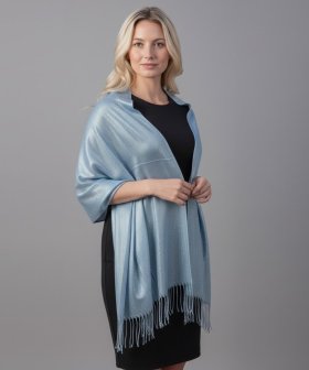 Sparkly Metallic Shawls Wraps Light Blue