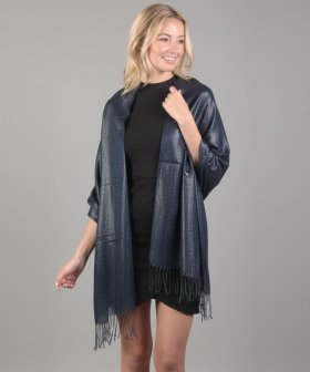 Sparkly Metallic Shawls Wraps Navy/Silver