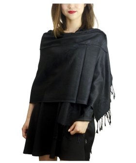 Rose & Leaf Pashmina Black