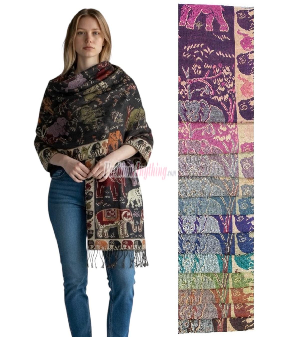 (image for) Elephant Pattern Pashmina 1 DZ, Asst. Color