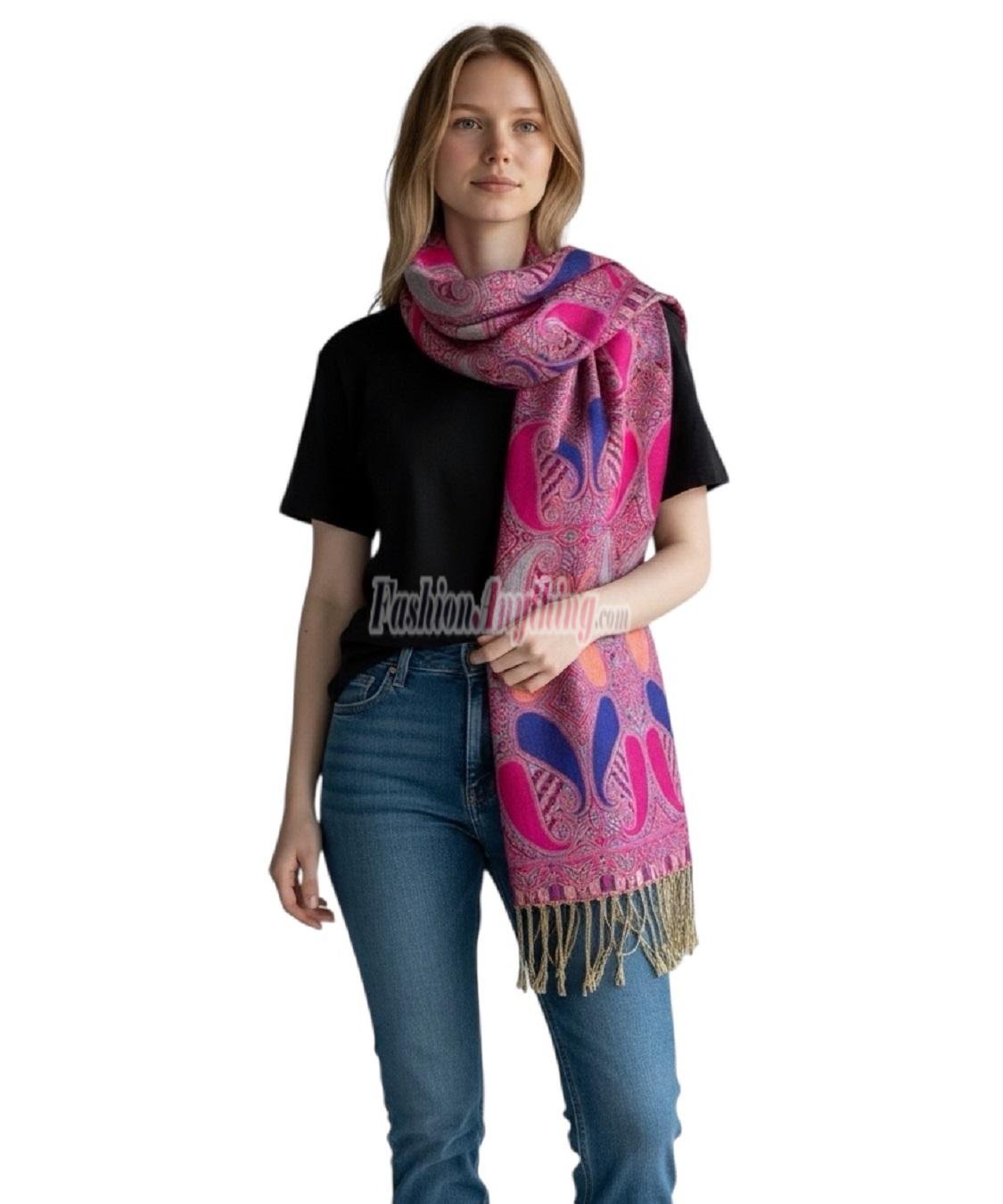 (image for) Two Tone Paisley Scarf Fuchsia / Royal Blue
