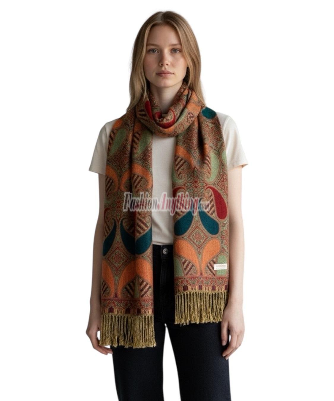(image for) Two Tone Paisley Scarf Teal Orange