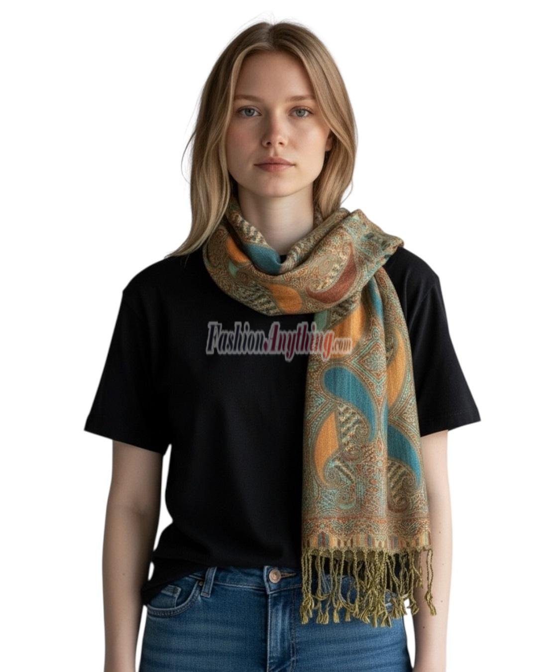 (image for) Two Tone Paisley Scarf Blue Yellow