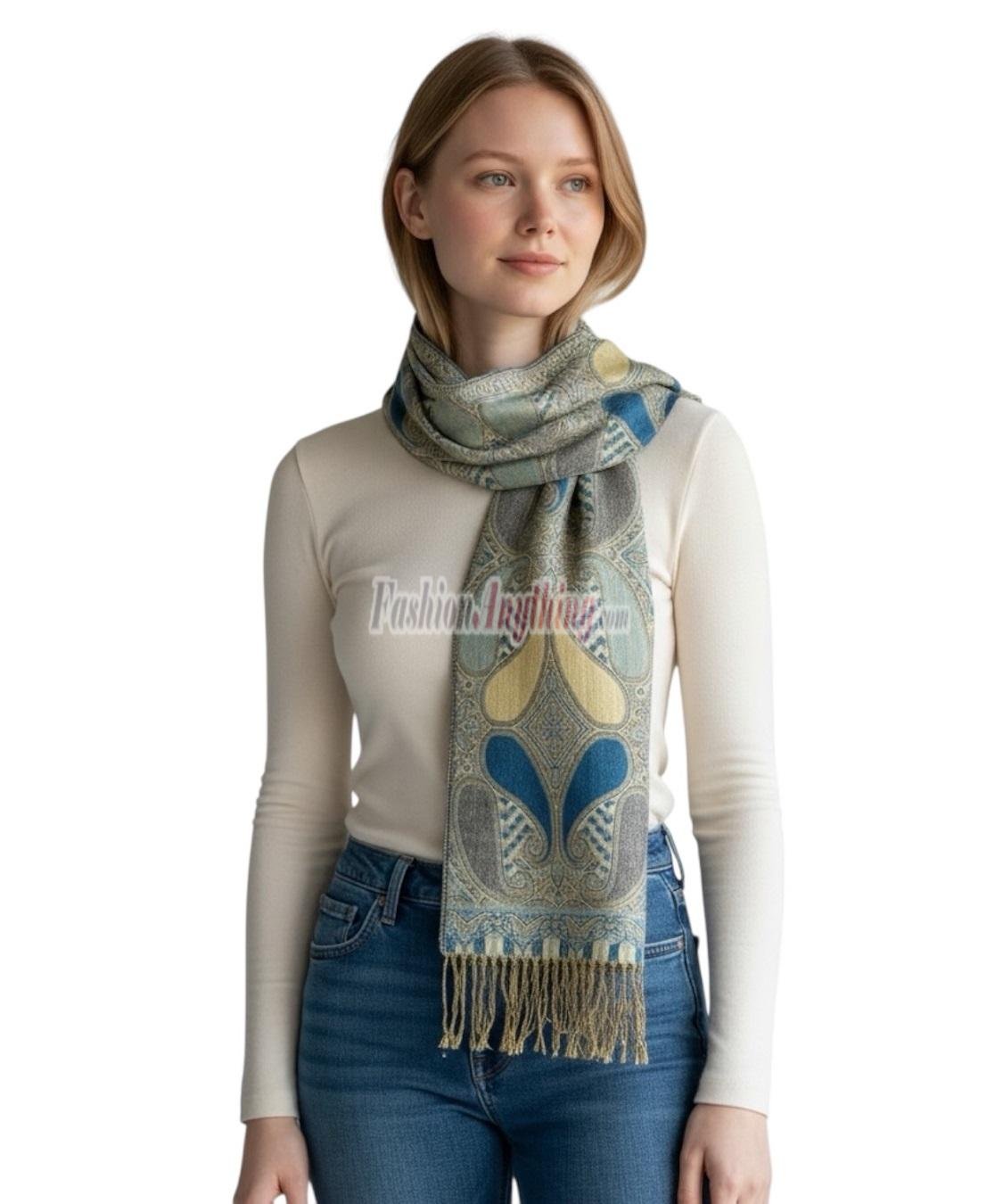 (image for) Two Tone Paisley Scarf Turquoise