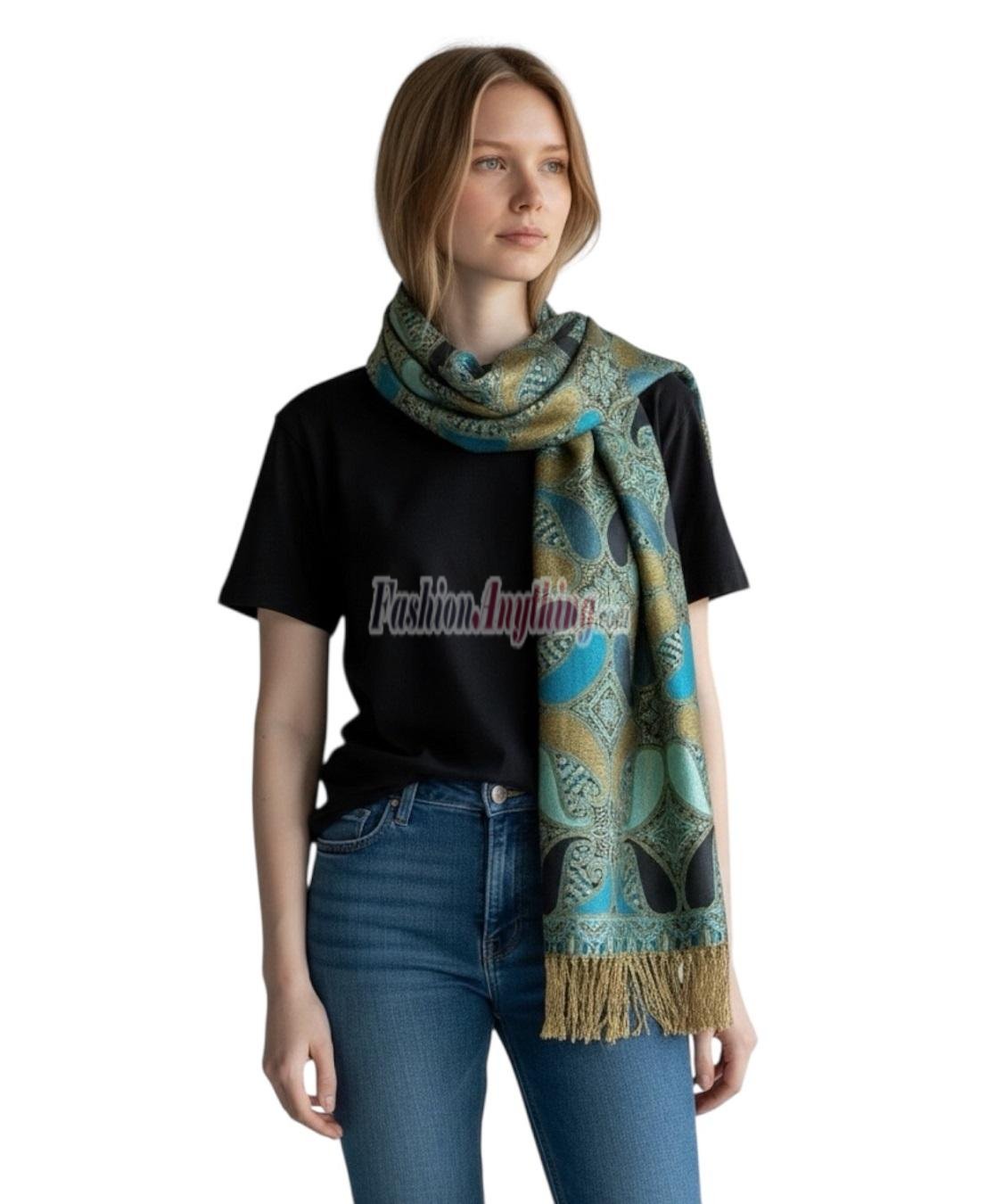 (image for) Two Tone Paisley Scarf Black/ Blue