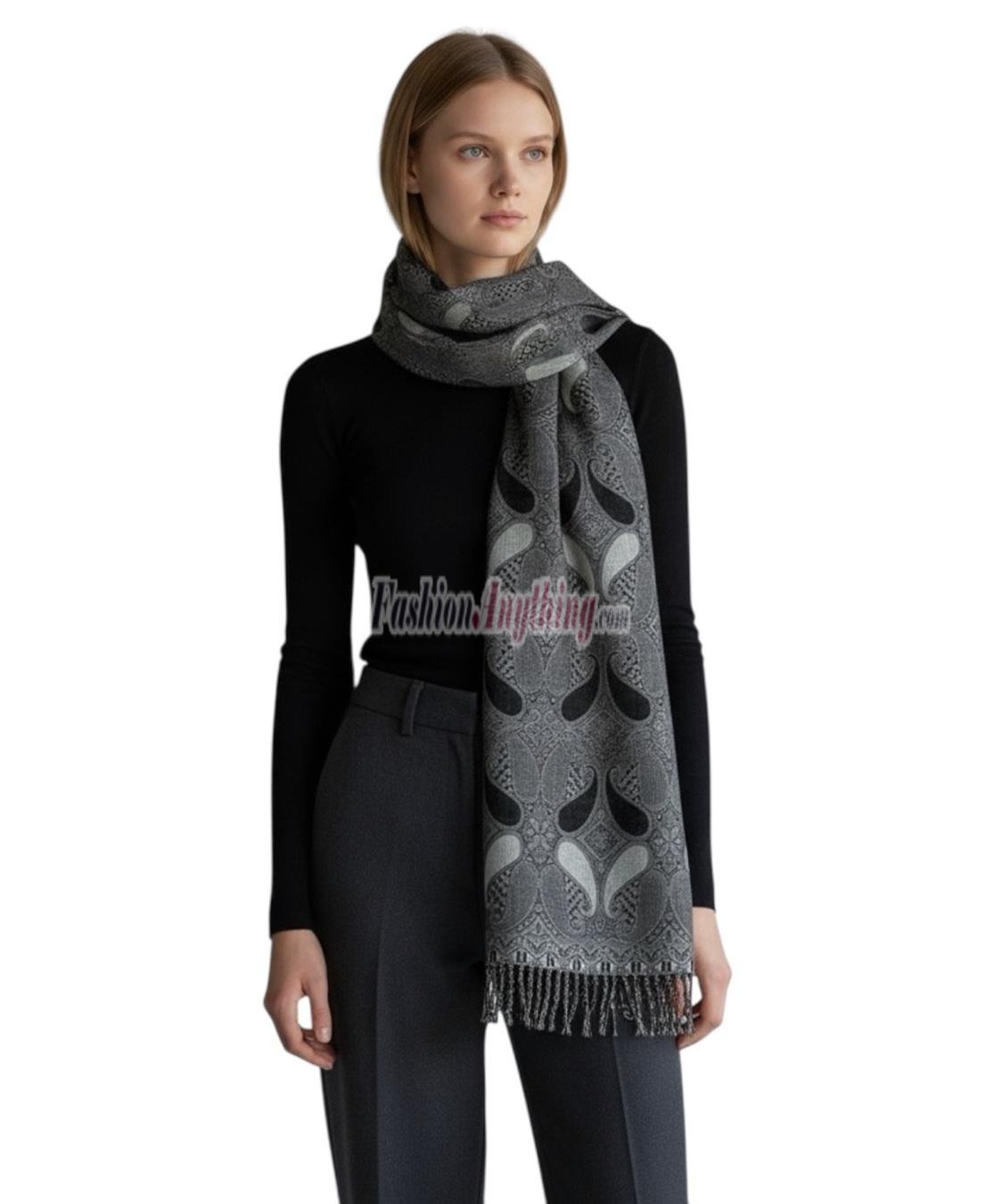(image for) Two Tone Paisley Scarf Hot Black/White