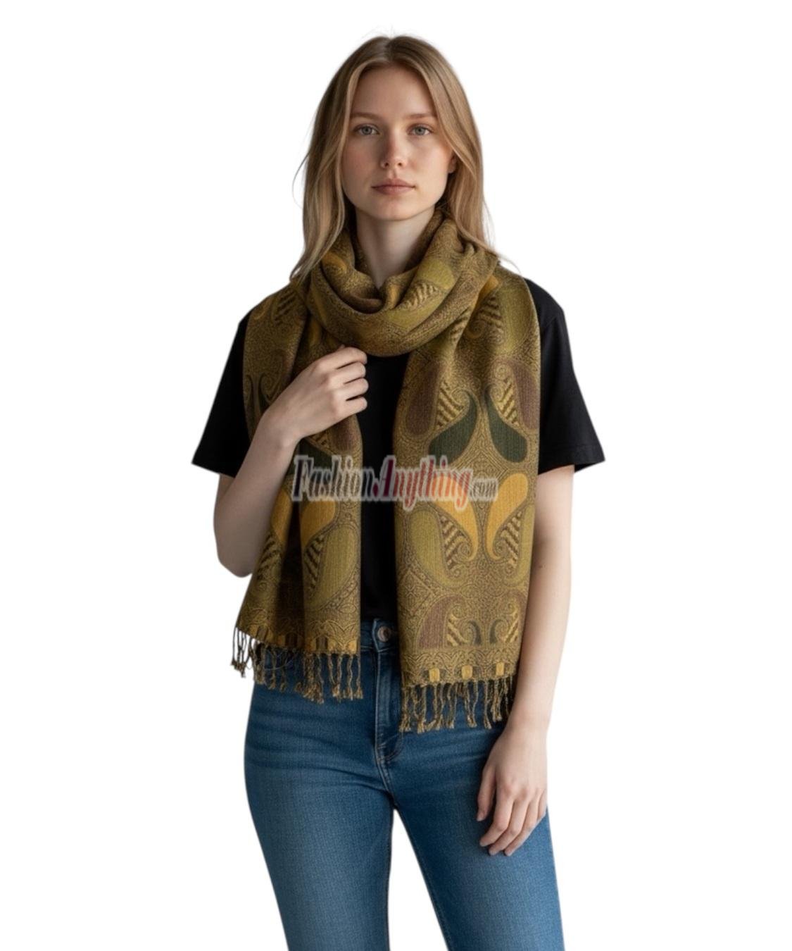 (image for) Two Tone Paisley Scarf Green Yellow