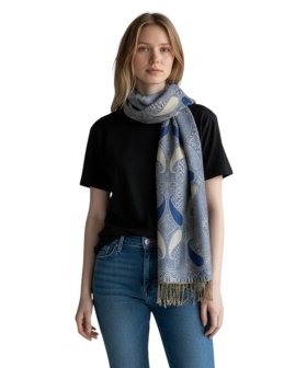 Two Tone Paisley Scarf Navy Blue