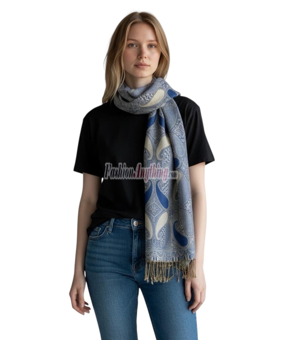 (image for) Two Tone Paisley Scarf Navy Blue