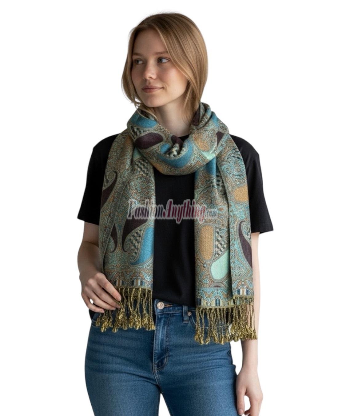 (image for) Two Tone Paisley Scarf Sea Green