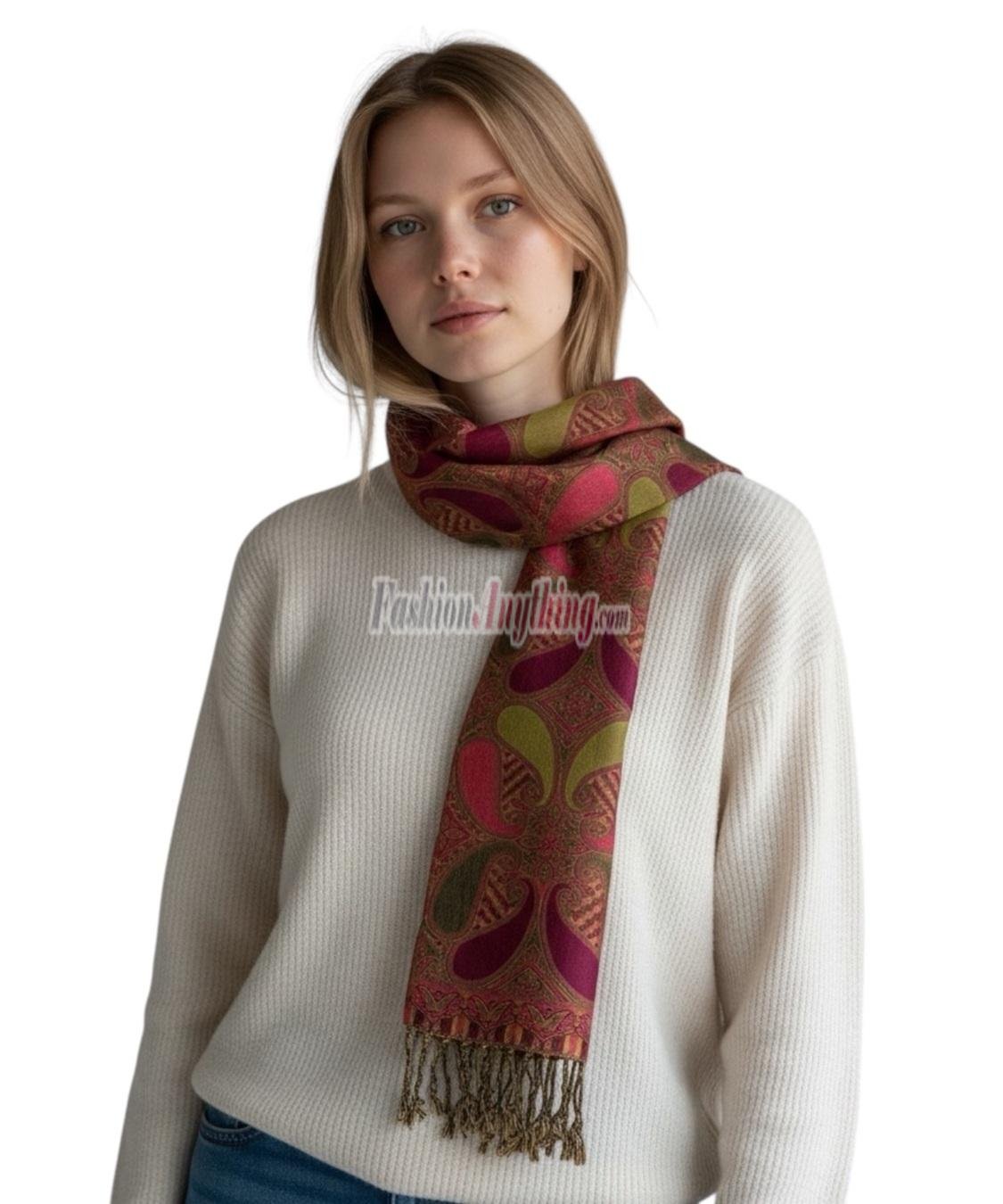 (image for) Two Tone Paisley Scarf Orchid Green