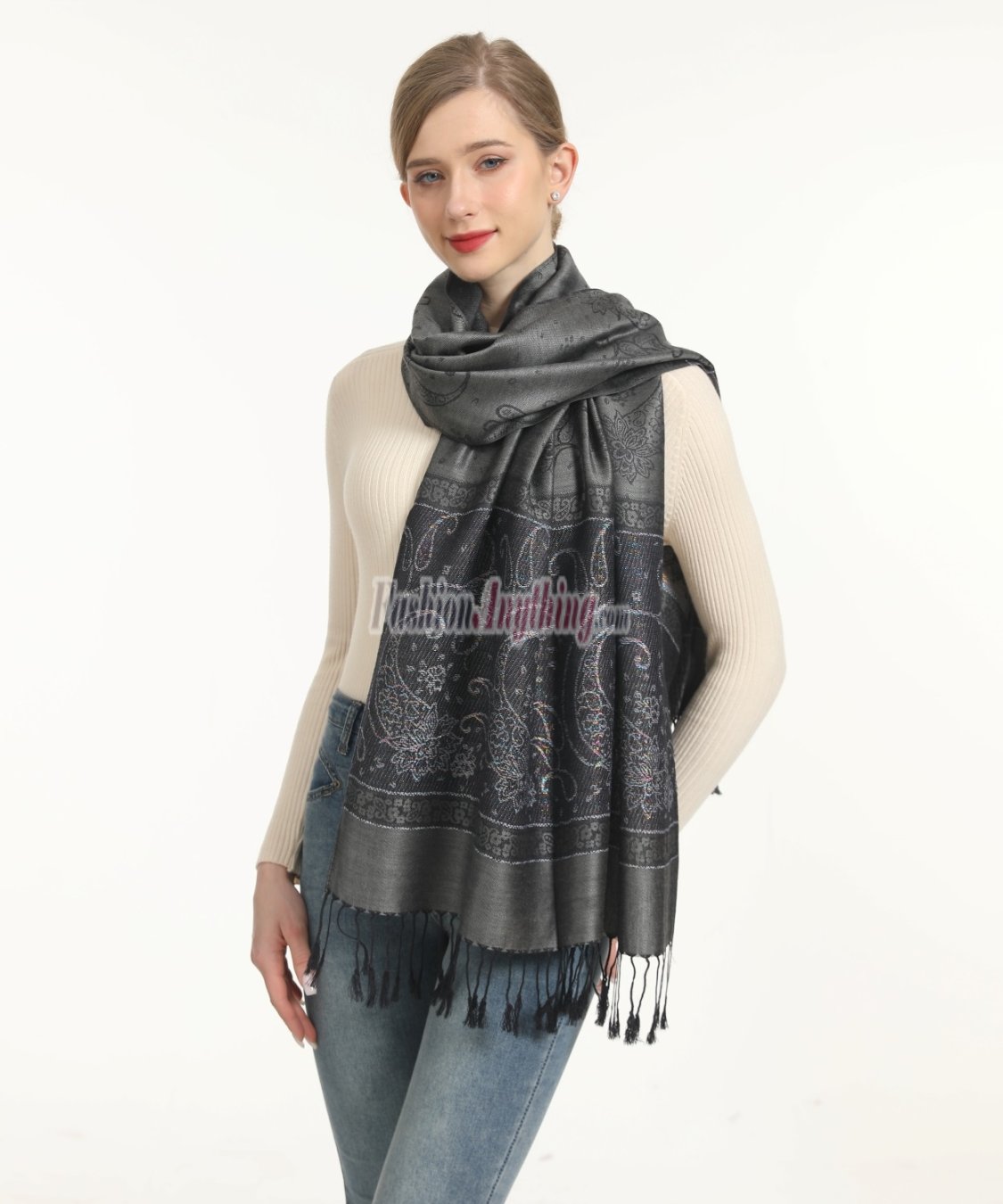 (image for) Metallic Paisley Flower Dark Grey