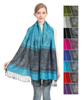 Metallic Paisley Flower Pashmina 1 DZ, Asst. Color