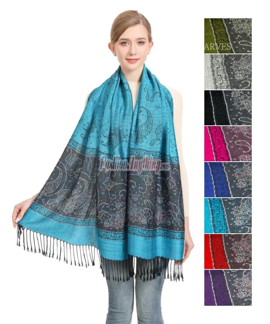 (image for) Metallic Paisley Flower Pashmina 1 DZ, Asst. Color