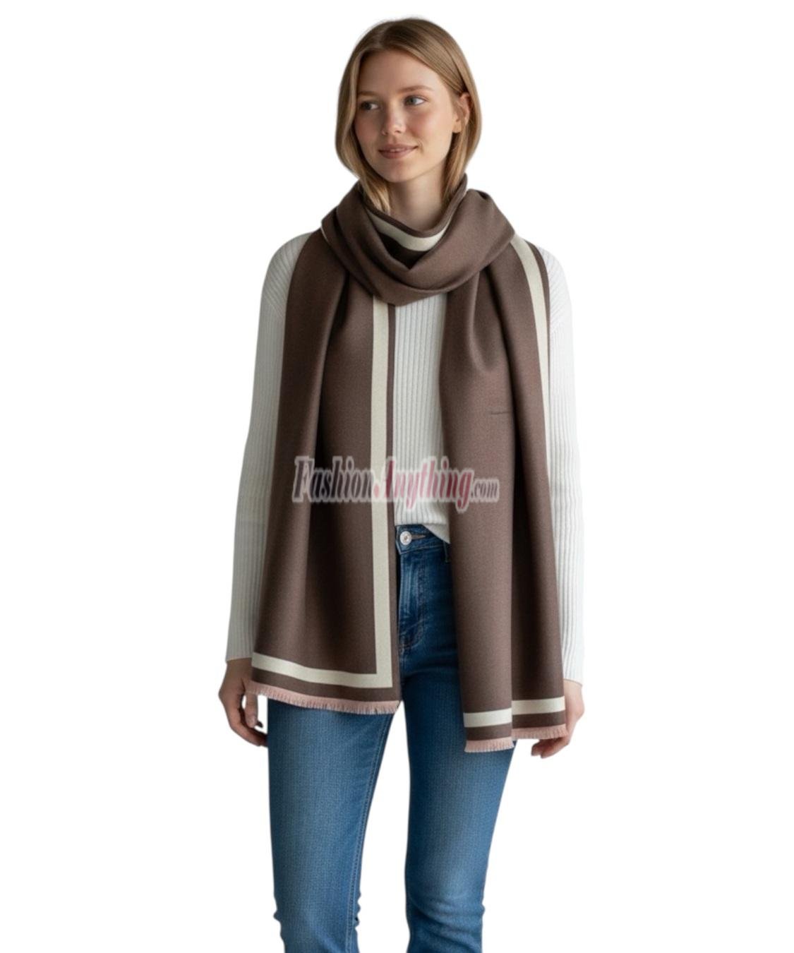 (image for) Reversible Border Cashmere Shawl Brown