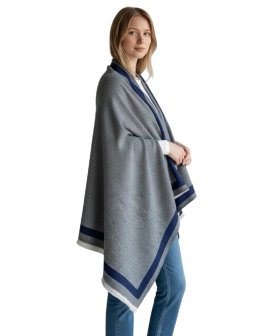 Reversible Border Cashmere Shawl Heather Grey