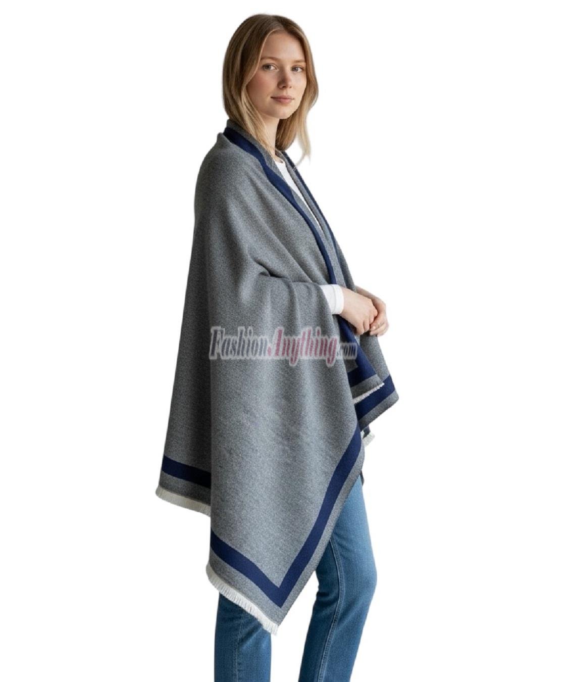 (image for) Reversible Border Cashmere Shawl Heather Grey