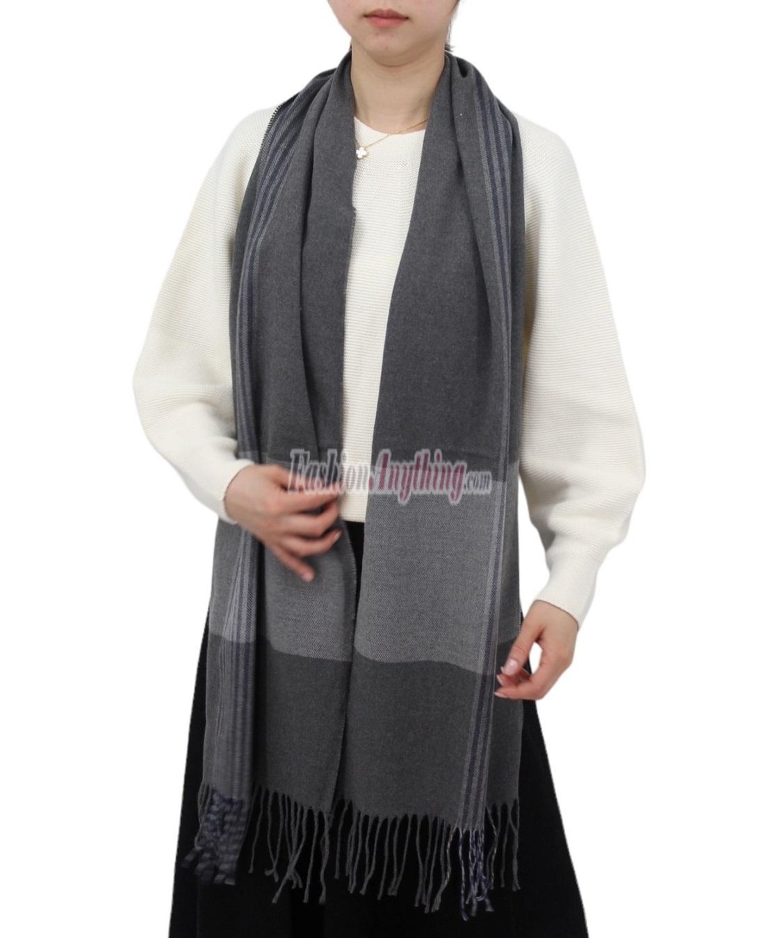 (image for) Cashmere Feel Pattern Scarf Grey/Indigo