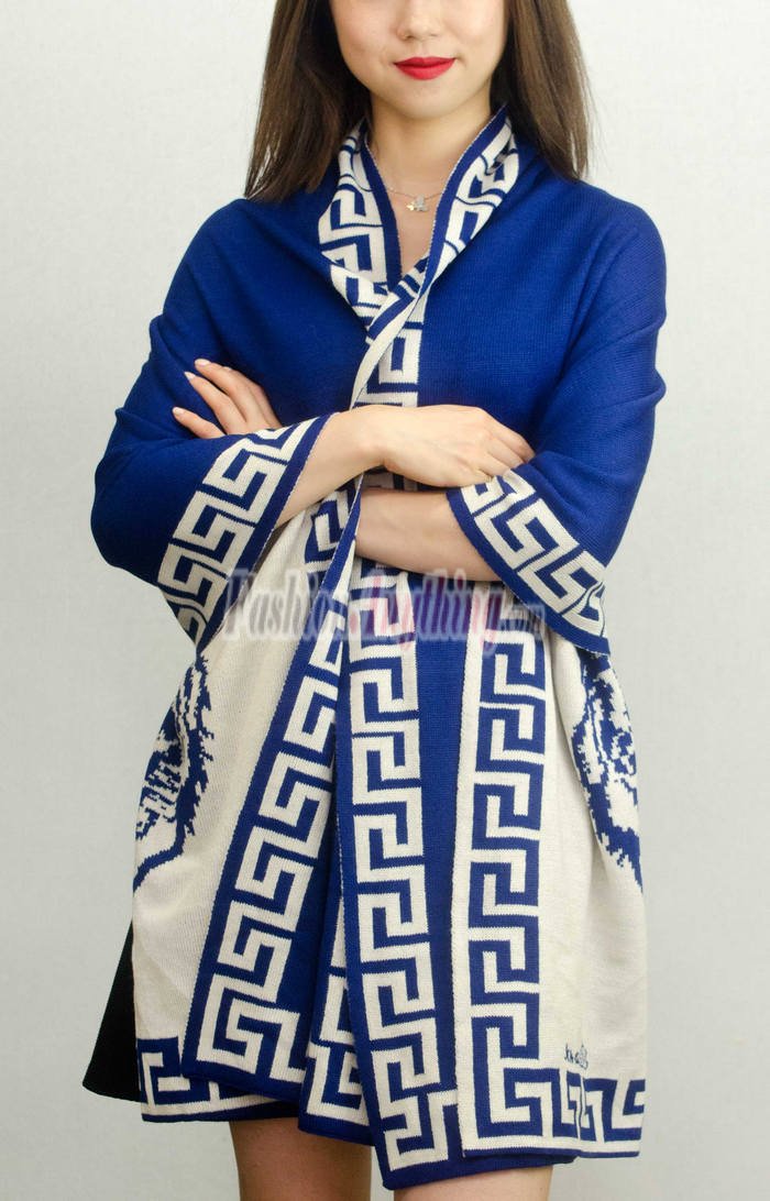 (image for) Knited Tiger Pattern Shawl Royal Blue