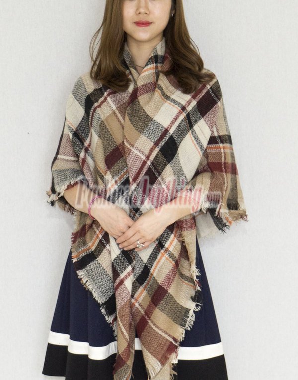 (image for) Oversized Blanket Shawls Brown/Burgundy